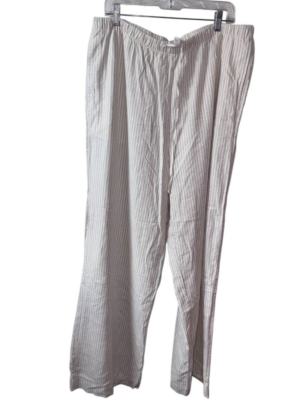 High-Rise Wide Leg Striped Linen-Blend Pants XL Tall White Beige Casual Lounge